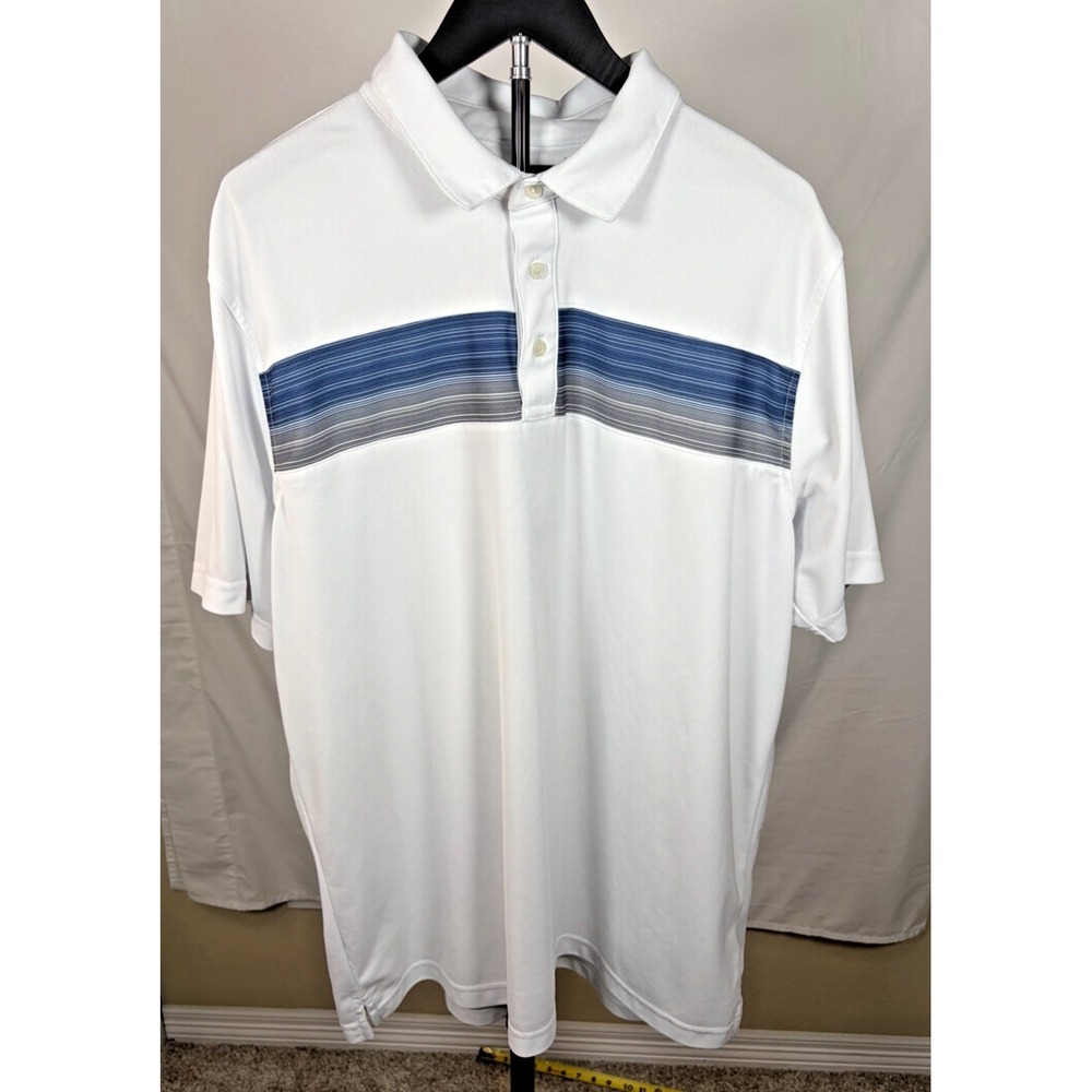 Pebble Beach Dry-Luxe Striped Polo Shirt White Blue Men's XXL Short Sleeve